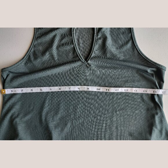 ANNABELLE Forest Green Top with Gold Bar Keyhole V-Neck | Stretchy Blouse - Picture 6 of 8